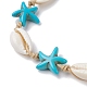 Bracelets de cheville en coquillages naturels et perles synthétiques tressées turquoise AJEW-AN00562-04-3