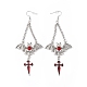 FireBrick Enamel Bat with Cross Pendant Necklace & Dangle Earrings SJEW-G081-03AS-5