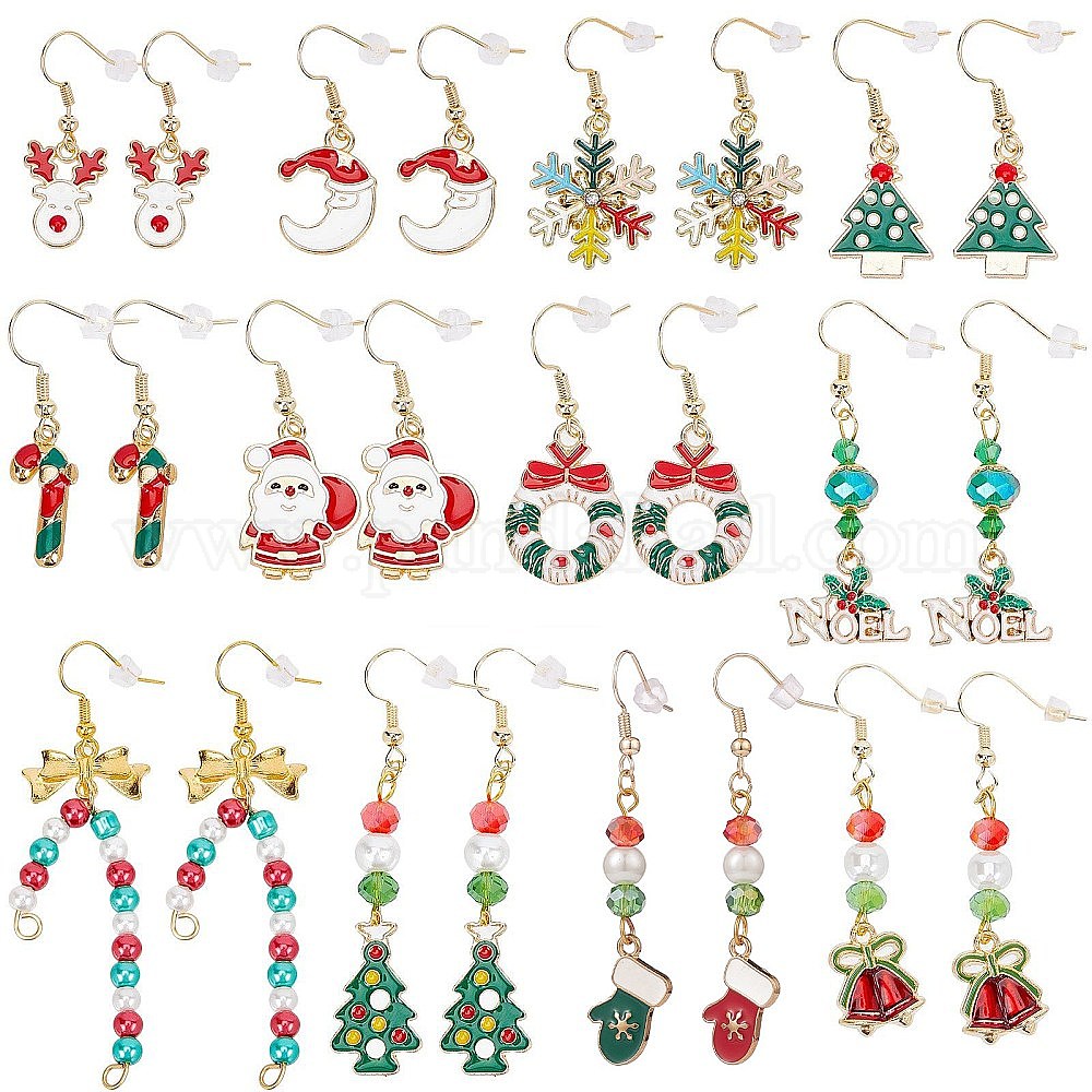 Boucles D'oreilles Noël Femmes - Clochettes Peluche Sapin, Rouge/vert, Alliage, Pour Fêtes Et Célébrations
