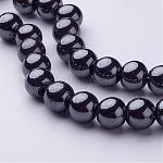Non-Magnetic Synthetic Hematite Round Beads Strands, Black, 10mm