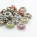 Platinum Plated Alloy Grade A Rhinestone European Beads, Large Hole Beads, Rondelle, Mixed Color, 11x6mm, Hole: 5mm
