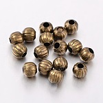 Iron Corrugated Beads, Nickel Free, Antique Bronze, Round, 6mm in diameter, hole:2mm