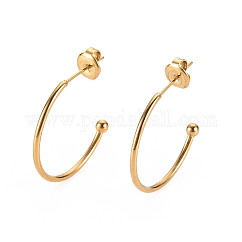 Pendientes de botón de acero inoxidable 304, pendientes de medio aro, con cuentas redondas y tuercas de oreja, semicircular, real 14k chapado en oro, 24x24x1.5mm, pin: 0.8 mm