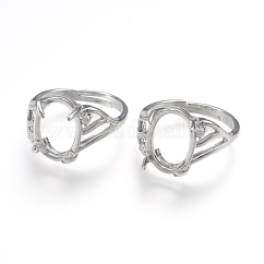 真鍮ソリティアリングセッティング  4つの爪のプロングリングのセッティング  キュービックジルコニア付き  カドミウムフリー＆鉛フリー  オーバル  サイズ7  プラチナ  トレイ：14x10mm  2.5mm  内径：17mm
