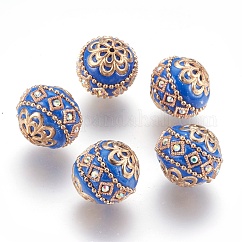 Abalorios de indonesia hecho a mano, con fornituras de metal, redondo, la luz de oro, azul dodger, 19.5x19mm, agujero: 1 mm