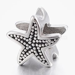 304ステンレススチールヨーロピアンビーズ  大穴ビーズ  ヒトデ/海星  アンティークシルバー  11x12x8.5mm  穴：5mm