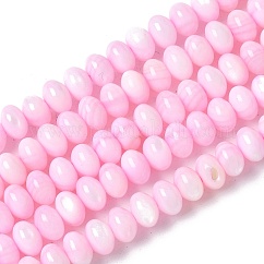 Naturali di acqua dolce perline shell fili, rondelle, tinto, perla rosa, 6x3.5~4mm, Foro: 1 mm, circa 97~99pcs/filo, 15.08~ 15.47 pollice (38.3~39.3 cm)