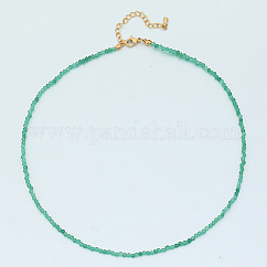 Collares de cuentas redondas facetadas de aventurina verde natural, joyas de acero inoxidable para mujer, dorado, 15.35 pulgada (39 cm)