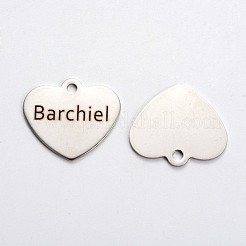 変色しない201ステンレススチール製ハートペンダント  ワードbarchielと  ステンレス鋼色  21x24x1mm  穴：2mm&nbsp;STAS-L165-A01