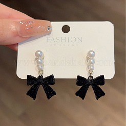 Серьги-гвоздики с подвесками из сплава с бантом и флокированием FS-WG1465F-01