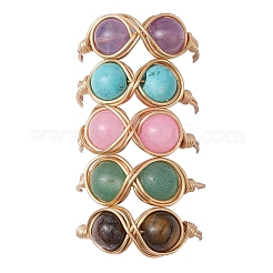 5 pieza de anillo de dedo infinito de ojo de tigre natural y jade amarillo teñido y amatista y aventurina verde y turquesa sintética para mujer&nbsp;RJEW-JR00832-02