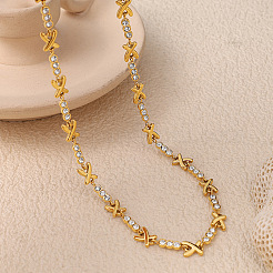 Женские цепочки из нержавеющей стали 304 с кристаллами и стразами в форме буквы X.&nbsp;WG9D37B-02