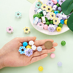 Покрашенные брызгами натуральные деревянные бусины WOOD-CD0001-33