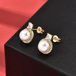 Круглые серьги-гвоздики из латуни с микропаве из прозрачных кубических цирконий EJEW-A135-26G