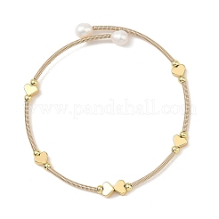 Brazaletes abiertos con perlas naturales de agua dulce y corazón de latón para mujer.&nbsp;BJEW-JB14228
