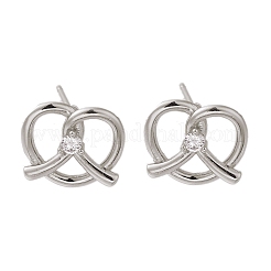 Серьги-гвоздики в форме сердца из латуни с микропаве из прозрачного кубического циркония EJEW-H143-17P