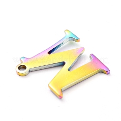 イオンプレーティング（IP）304ステンレススチールチャーム  レーザー切断  アルファベット  虹色  文字.m  12x11.5x0.8mm  穴：1mm&nbsp;STAS-H112-M-M