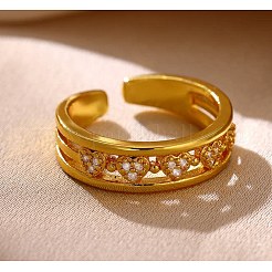 Anillos abiertos de latón con micropavé de circonitas cúbicas para mujer&nbsp;RJEW-F217-05G