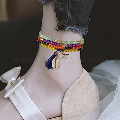 Сверкающие стеклянные бусины эластичные ножные браслеты AJEW-SW00004
