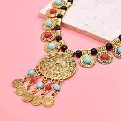 Комплекты ожерелий и серег с подвесками из искусственной бирюзы в виде монеты FS-WGF1905-01