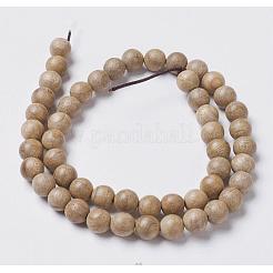 天然ウッドビーズ連売り  ラウンド  バリーウッド  7.5~8mm  穴：1mm  約46個/連  14.9インチ（38cm）&nbsp;X-WOOD-J001-02-8mm