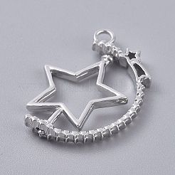 合金空枠ペンダント  UVレジンDIY用  エポキシ樹脂  プレスジュエリー  スター  プラチナ  32x24x4mm  穴：3mm&nbsp;PALLOY-WH0067-92P