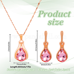 3 цветные серьги-гвоздики в форме капли со стразами и ожерелье с подвеской SJEW-HY0001-23