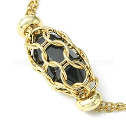 Natürliches schwarzes Obsidian-Kugelgliederarmband&nbsp;BJEW-JB09563-01