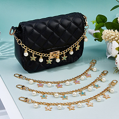 6 шт. 6 цвета сплав эмаль морская звезда и абс пластик жемчуг подвеска алюминиевый кабель цепочка сумка декоративные цепи&nbsp;HJEW-FH00203