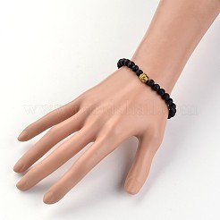 Braccialetti elasticizzati con perline in pietra lavica naturale a testa di buddha&nbsp;BJEW-JB02227