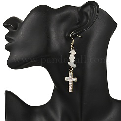 5 пара серег-крестиков из смеси натуральных и синтетических камней EJEW-JE06603