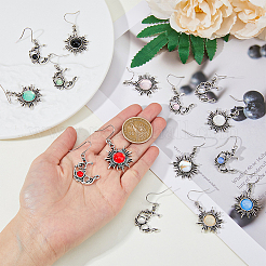 8 комплект 8-х цветных асимметричных серег из стекла в форме солнца и луны&nbsp;EJEW-FI0002-05