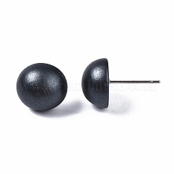 Pendientes de madera de schima medio redondos perlados para niña mujer&nbsp;EJEW-N048-001-03