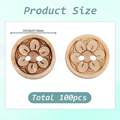 100 шт. красивые резные базовые швейные пуговицы с 2 отверстиями&nbsp;BUTT-SP0001-15