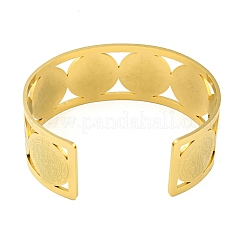 Широкие полые браслеты-манжеты из нержавеющей стали 304 с медальоном Святого Бенедикта&nbsp;BJEW-S154-01G