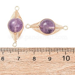 Runde Verbindungsstücke aus natürlichem Amethyst mit Kupferdraht in Fischgrätmuster&nbsp;KK-Z152-05G-06A
