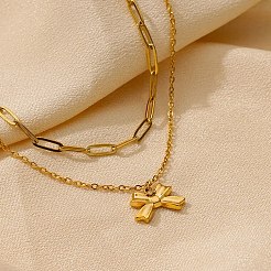 Ожерелья с подвесками-бантиками из нержавеющей стали 304 NJEW-L182-001G-02