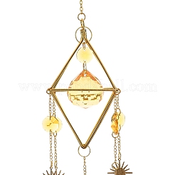 Atrapasueños de vidrio en forma de lágrima y hierro en forma de rombo&nbsp;HJEW-G028-01A