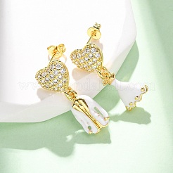 Серьги-гвоздики с цирконом из латуни EJEW-D322-03G-02