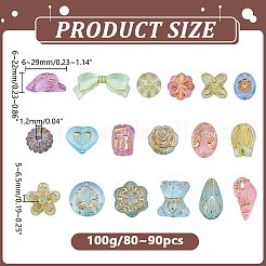 透明アクリルビーズ100g  ゴールドライン入り  混合図形  ミックスカラー  6~29x6~22x5~6.5mm  穴：1.2mm&nbsp;TACR-HY0001-09