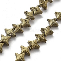 電気メッキされた天然溶岩岩ビーズ連売り  スター  ライトゴールドメッキ  9.5x9.5mm  穴：1mm  約48個/連  14.57''（37センチメートル）&nbsp;G-A251-C01-01A
