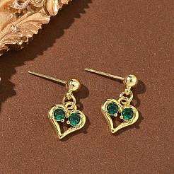Серьги-гвоздики в форме сердца из латуни с микропаве из кубического циркония ко Дню святого Валентина&nbsp;EJEW-C181-04G