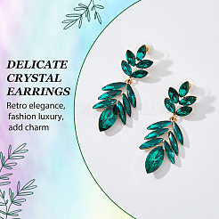 2 пара двухцветных сережек-гвоздиков в форме листа со стразами EJEW-FI0001-28