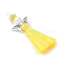 Стеклянные жемчужины круглые бусины с поликоттоновой кисточкой большие подвески&nbsp;PALLOY-MZ00612-05