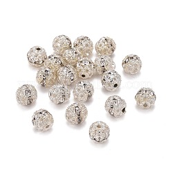 真鍮製のラインストーンビーズ  グレードA  銀色のメッキ  ラウンド  クリスタル  6mm  穴：1mm&nbsp;X-RB-A011-6mm-01S