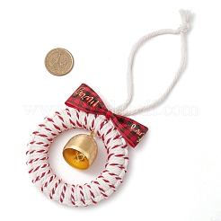 Рождественский венок из дерева и хлопковых ниток подвесные украшения HJEW-TA00304