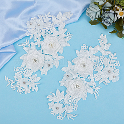 Accesorios de adorno para coser con bordado de flores de poliéster&nbsp;PATC-WH0006-55C