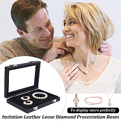 Прямоугольная шкатулка для хранения ювелирных изделий из искусственной кожи с бриллиантами CON-WH0094-45B