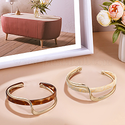 2шт 2 цвета латунные браслеты-манжеты из смолы для женщин&nbsp;BJEW-GO0002-12