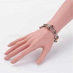 Три петли обернуть естественный тигр глаз бисером браслеты BJEW-JB02922-04